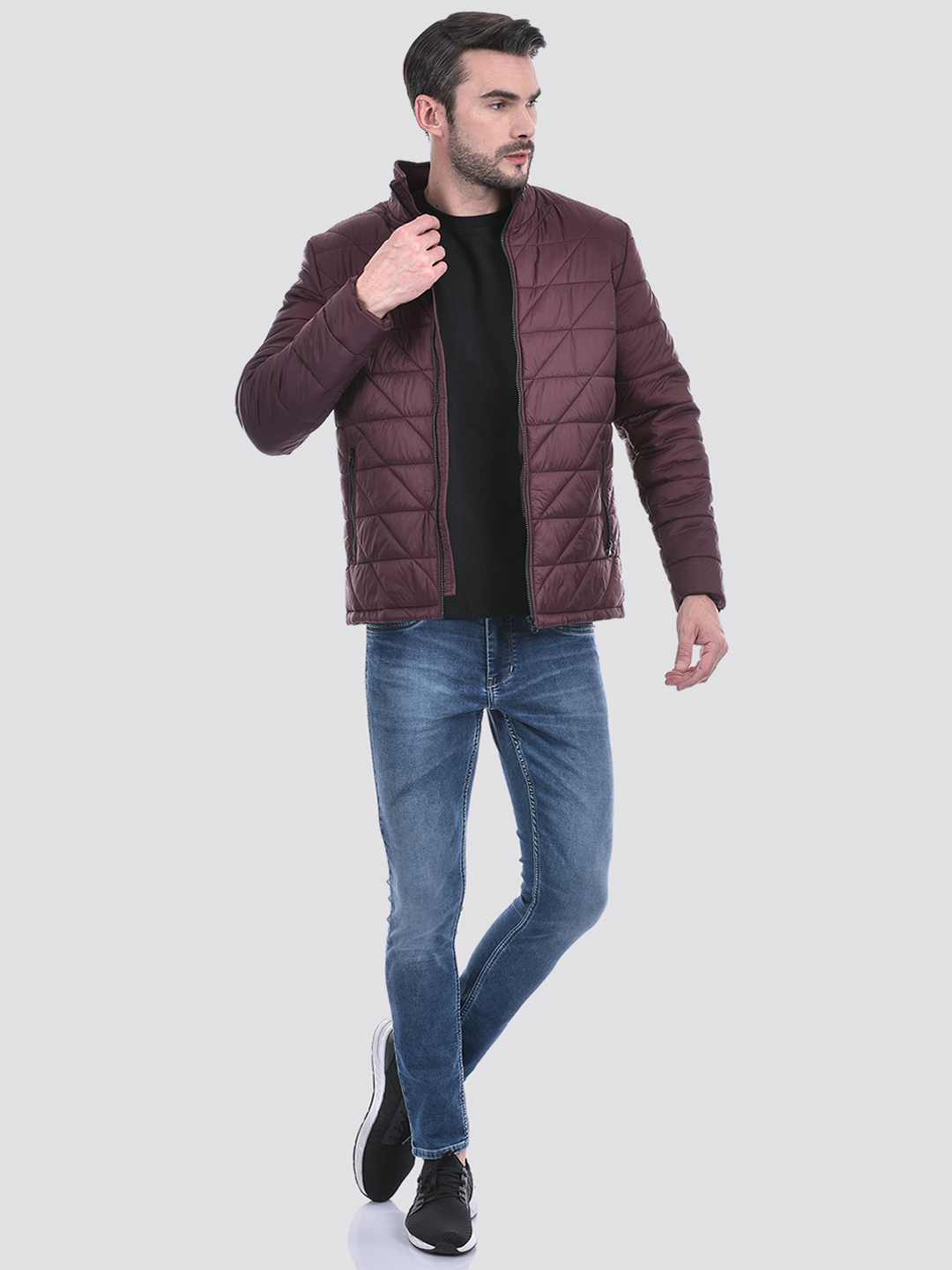 Numero Uno Men Quilted Solid Wine Regular Fit Jacket